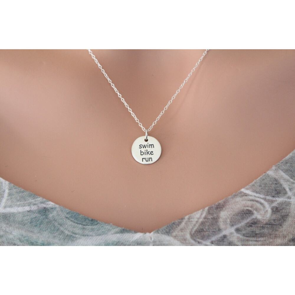 Sterling Silver Swim Bike Run Charm Necklace